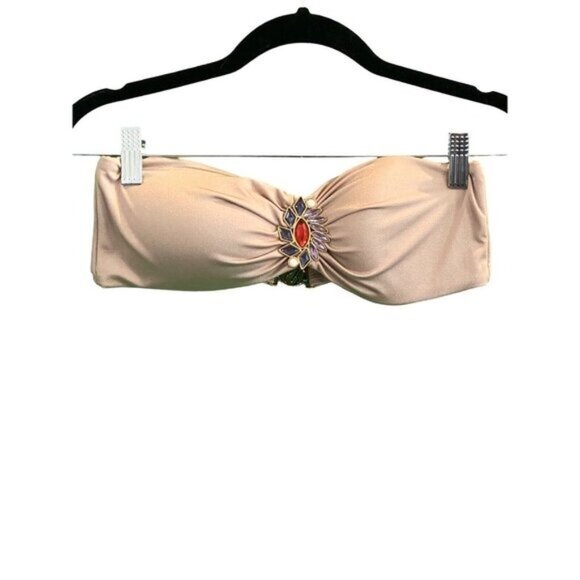 Victoria's Secret Bandeau Champagne Color Rhinestone Center Bikini Top Size M - Picture 4 of 7